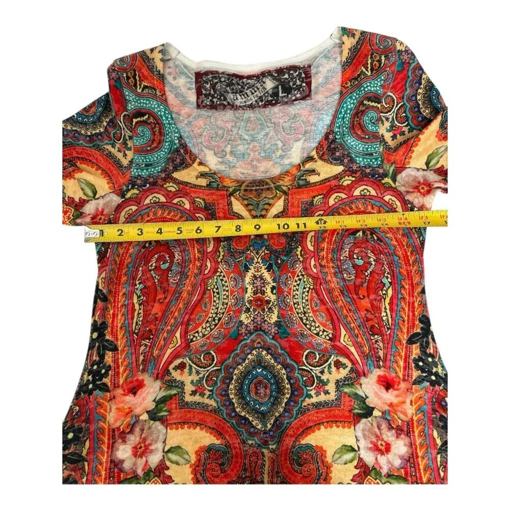 Amma Design Art To Wear Tunic Top Womens Artsy Floral Paisley Print Boho USA SzL - Picture 7 of 9